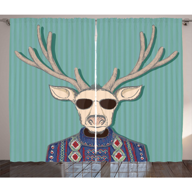 Deer with Colorful Sweater Curtain