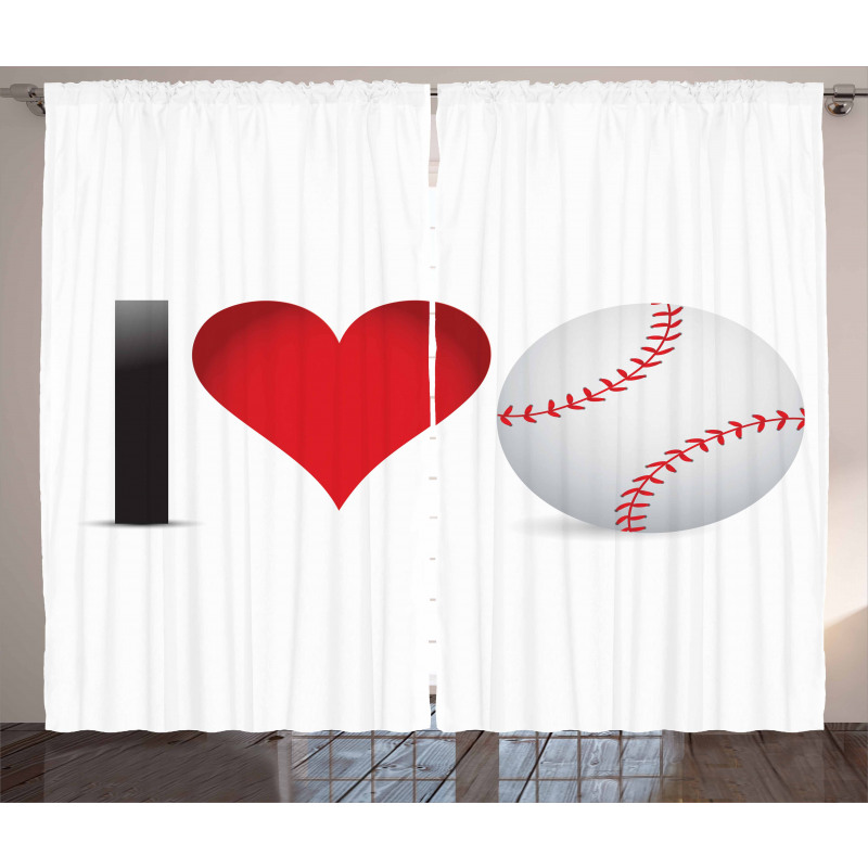 I Love Baseball Heart Curtain