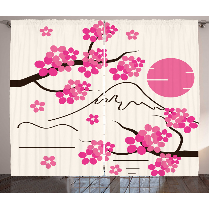 Japan Sakura and Hill Curtain