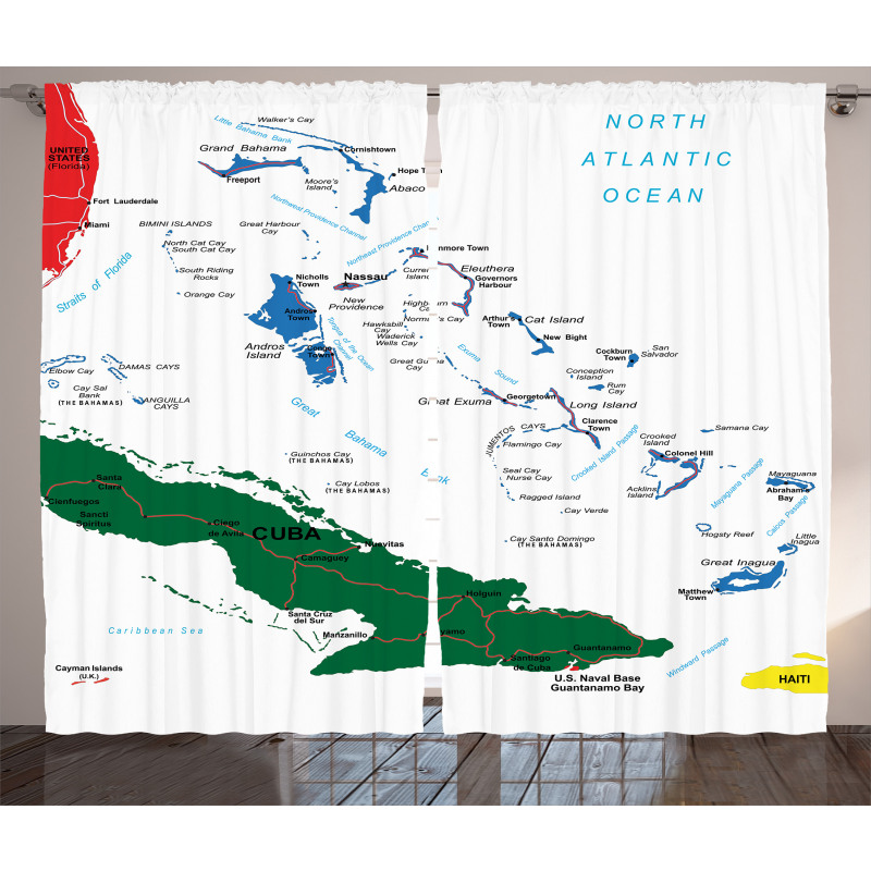 Bahamas Map Beach Ocean Curtain