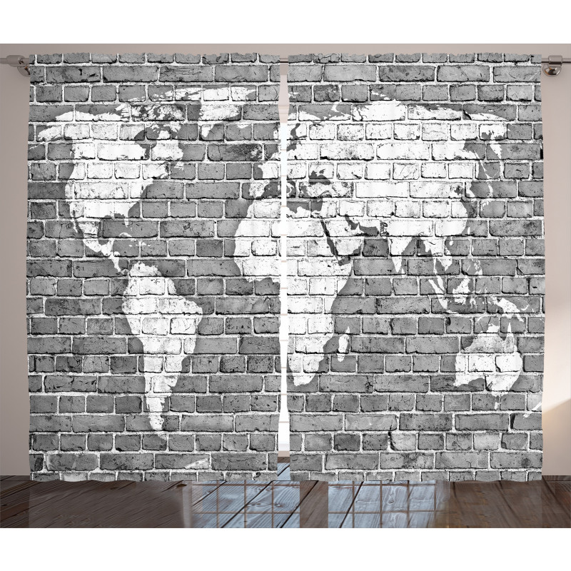 World Map on Old Brick Curtain