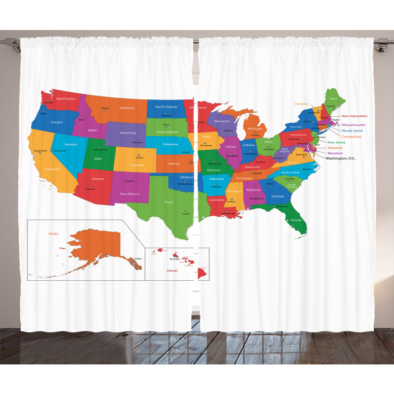USA Map with States Curtain