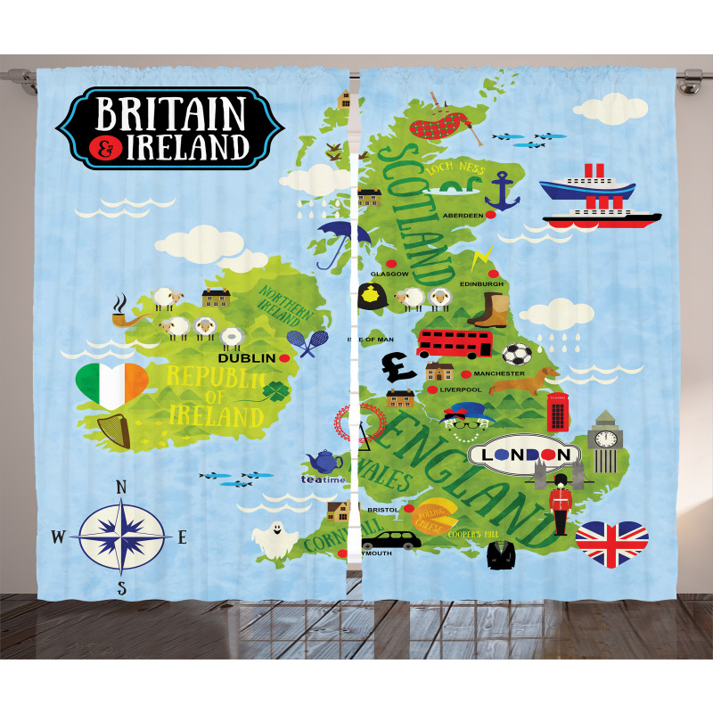 Maps of Britain Ireland Curtain