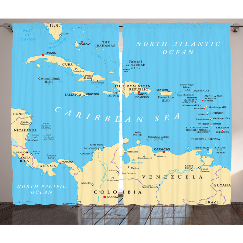 Caribbean Capitals Map Curtain