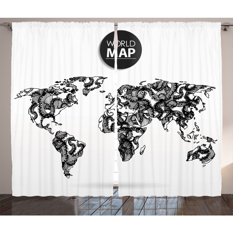 Octopus World Map Curtain