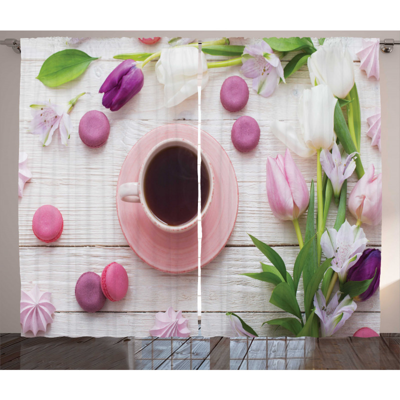 Cup Macaroon and Tulips Curtain