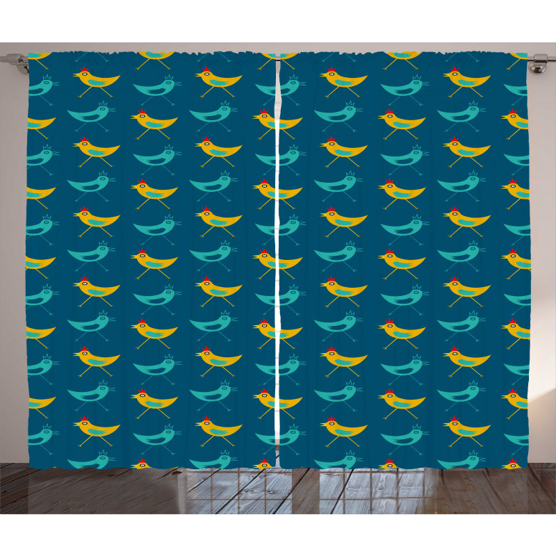 Funny Abstract Chickens Curtain