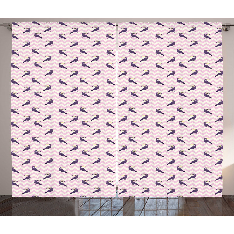 Toucan Birds on Chevrons Curtain