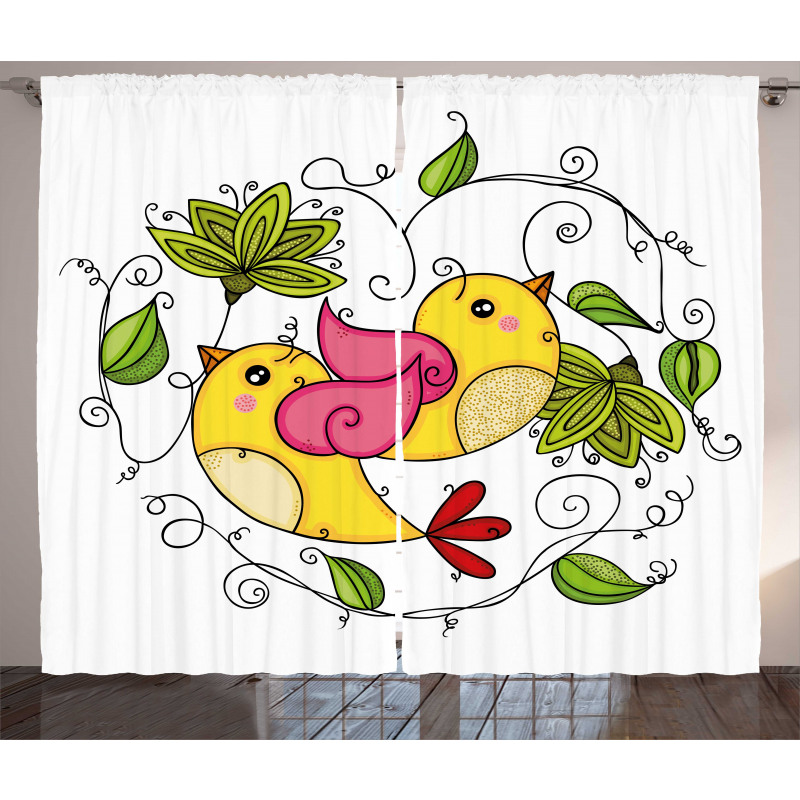 Love Avian Floral Art Curtain