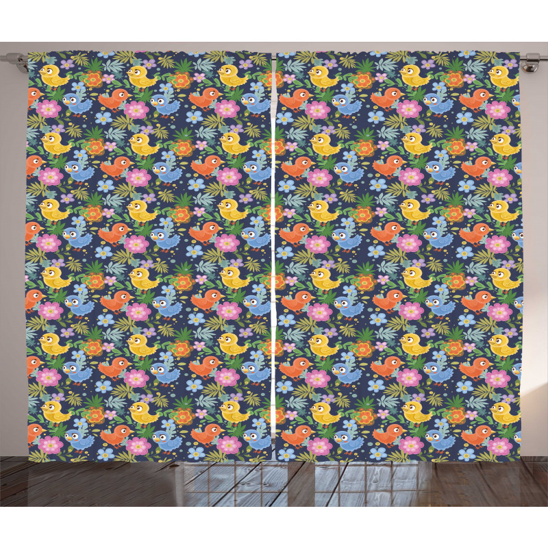 Avian Animal Spring Flowers Curtain