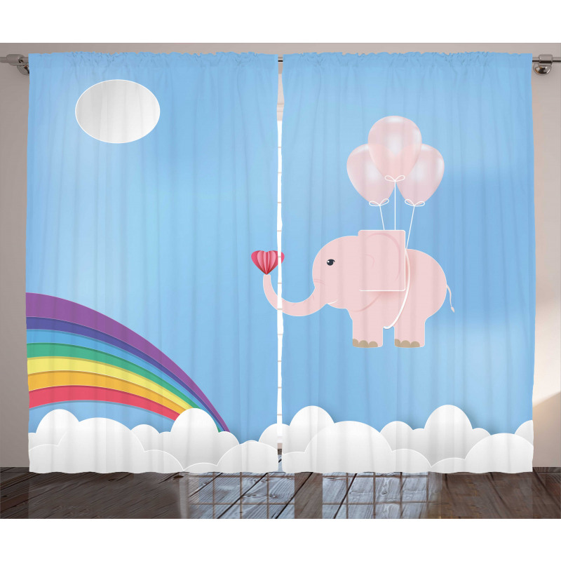 Elephant Rainbow Sky Curtain