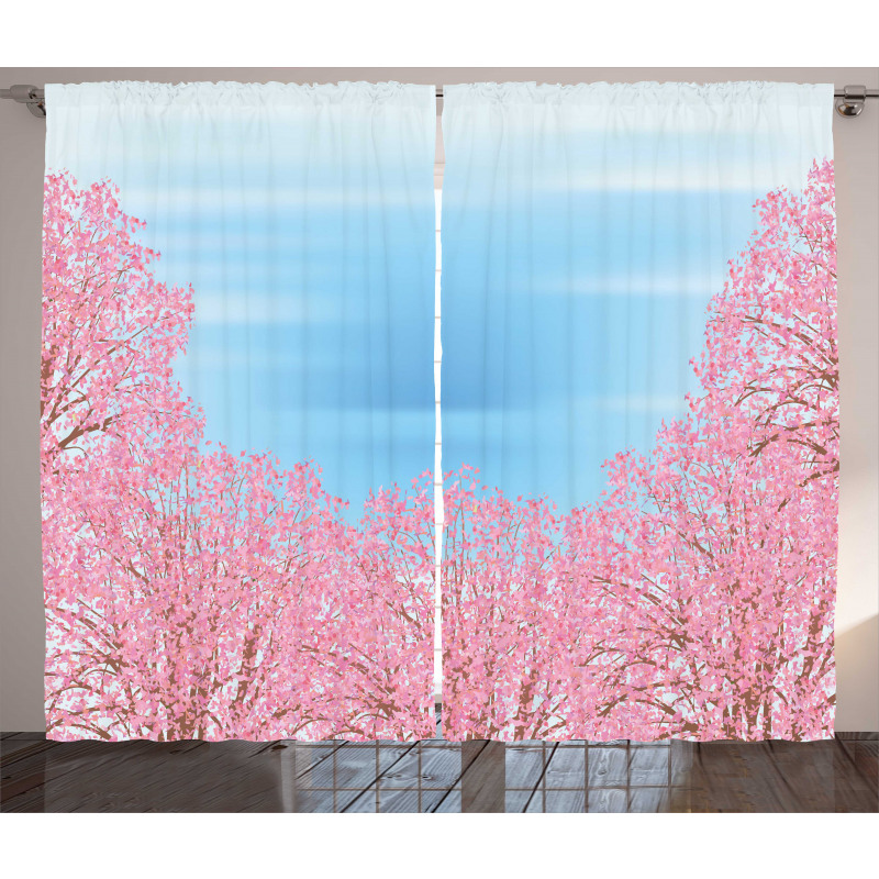 Pinkish Blossom Trees Curtain