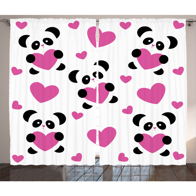 Love Pandas Hearts Curtain