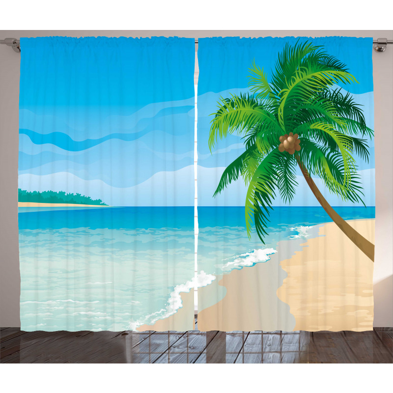 Palm Tree Calm Ocean Curtain