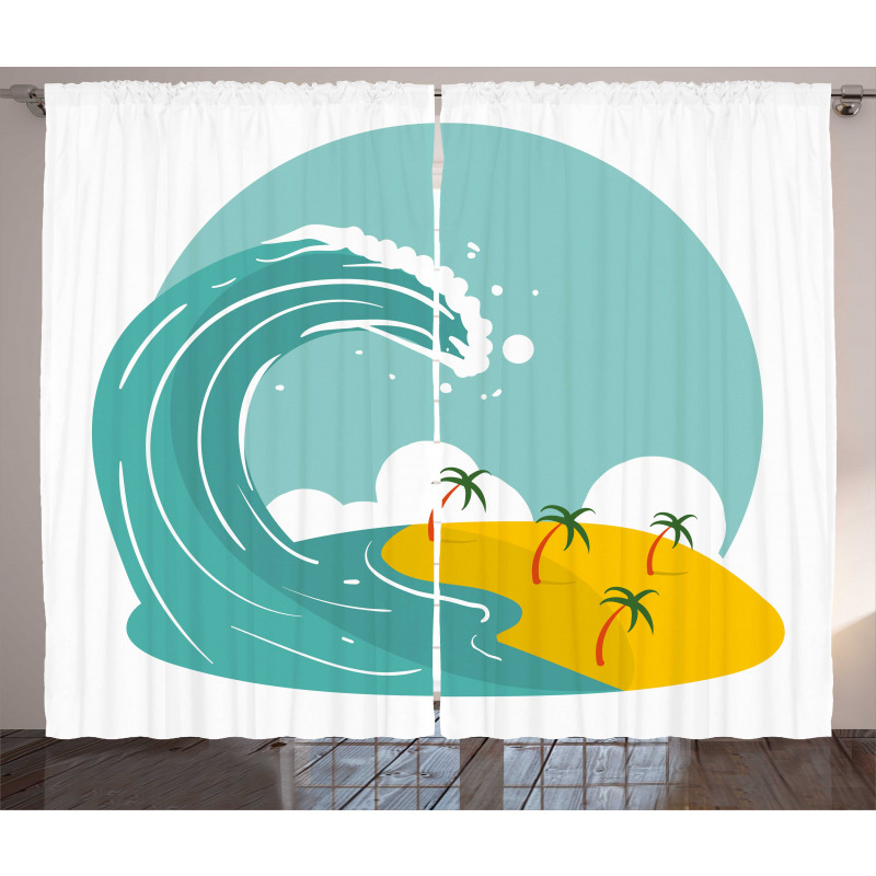 Big Wave and Palms Curtain