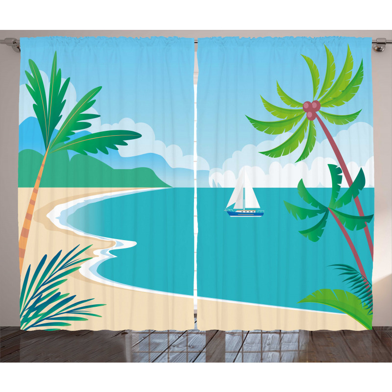 Cartoon Tropic Coast Curtain