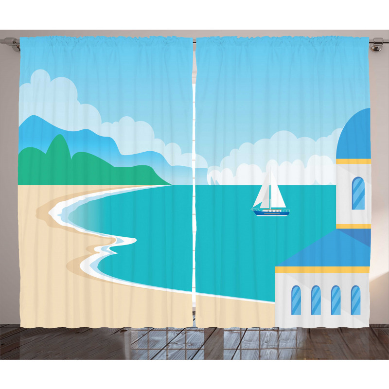 Calm Seascape Cartoon Curtain