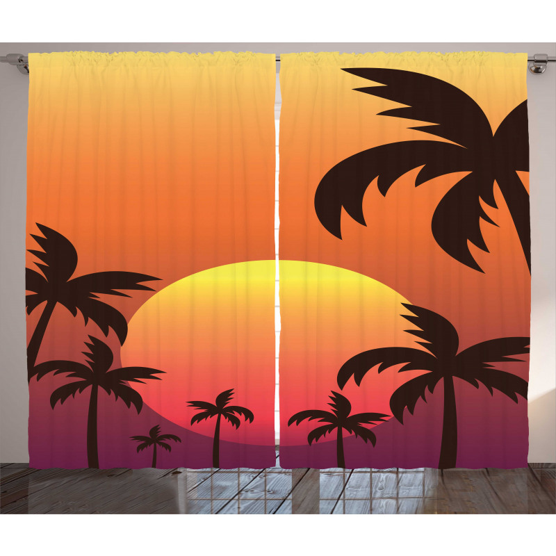 Sunset with Palms Art Curtain