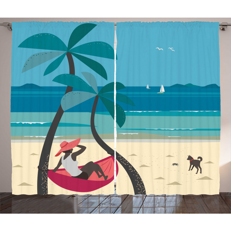 Girl on Hammock Palms Curtain