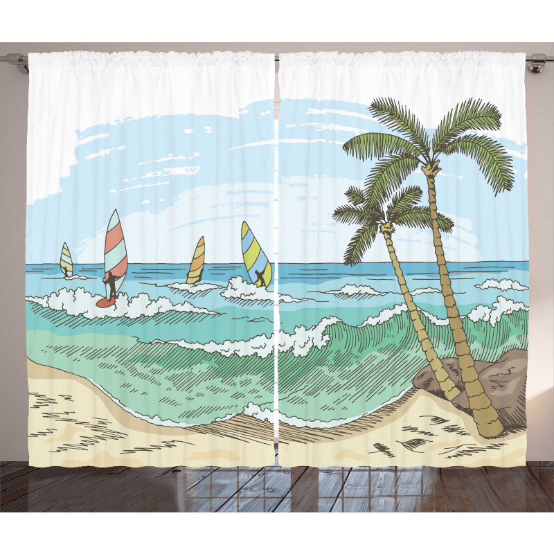 Windsurfing Sketch Curtain