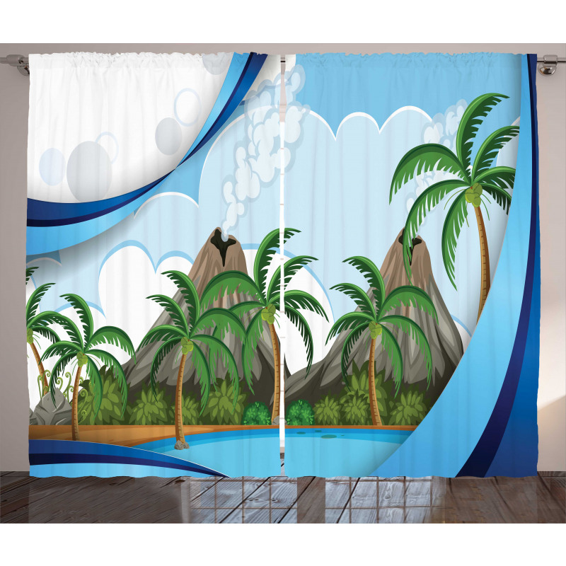 Exotic Volcano Island Curtain