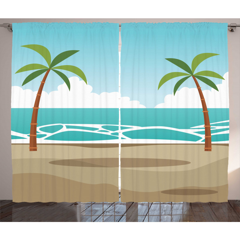 Ocean and Palm Trees Curtain