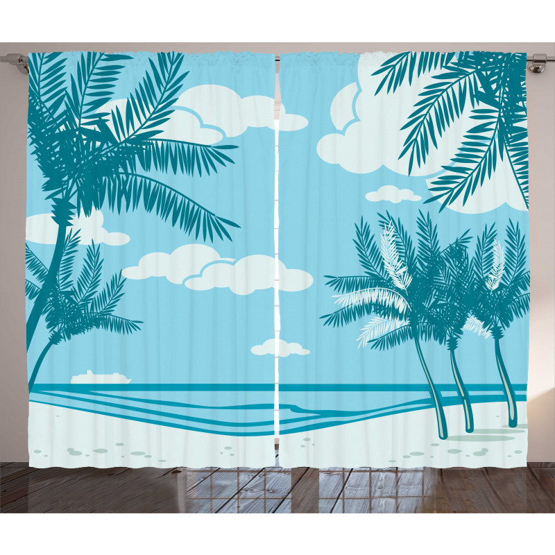 Sand and Palm Trees Curtain