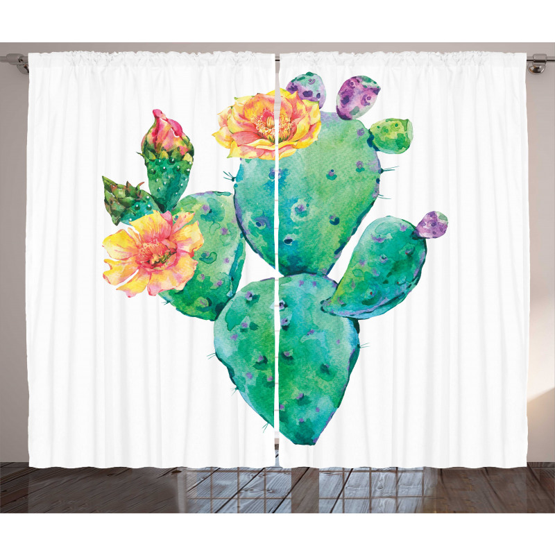 Cactus with Flowers Curtain