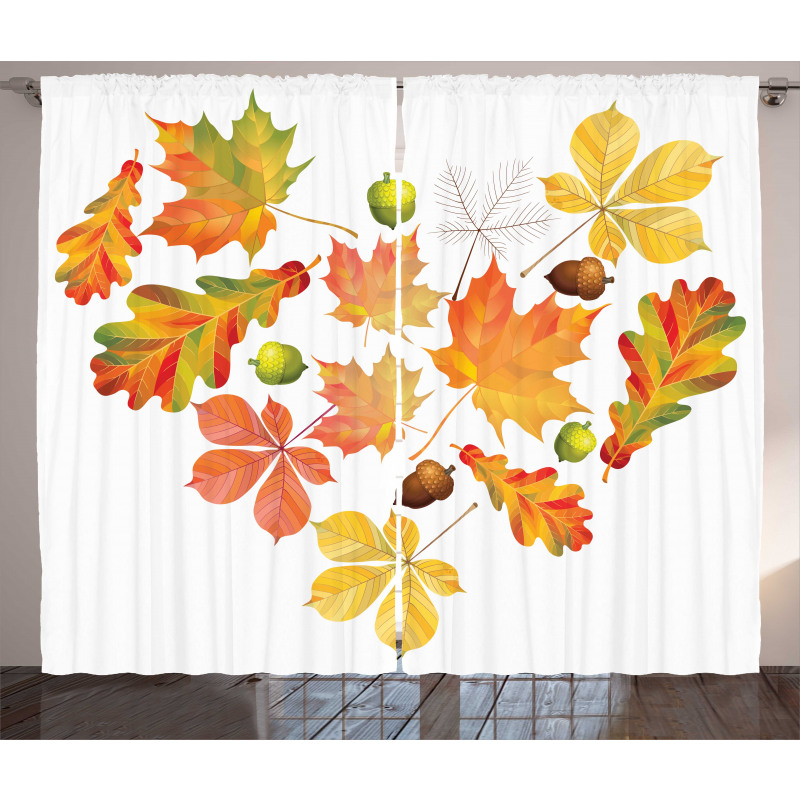 Leaves Acorns Heart Curtain