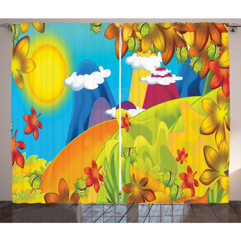 Cartoon Autumn Nature Curtain