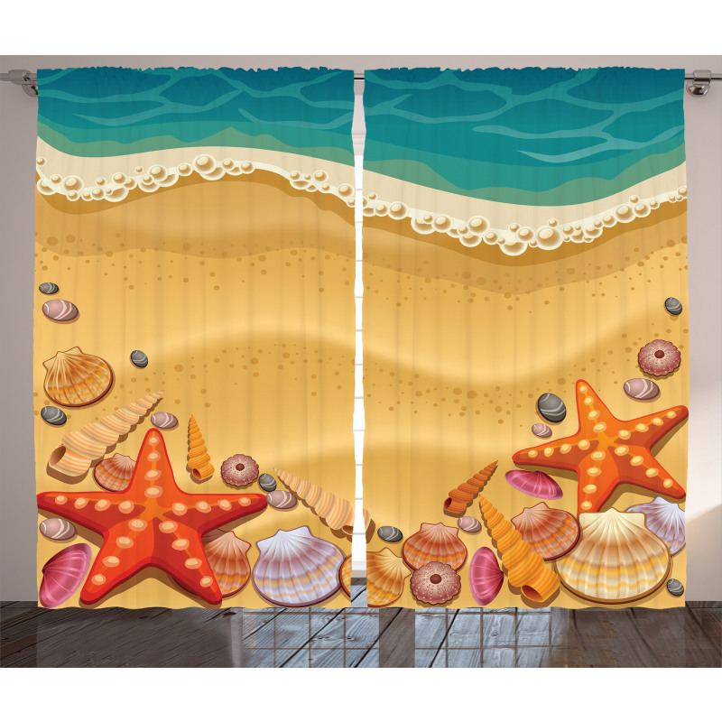 Seashell on Shore Cartoon Curtain