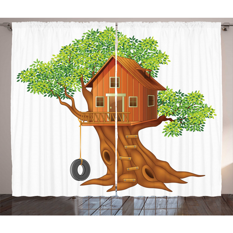 Wooden Home on Branches Curtain