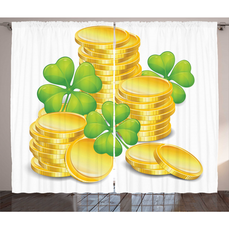 Coins and 4 Leaf Shamrock Curtain