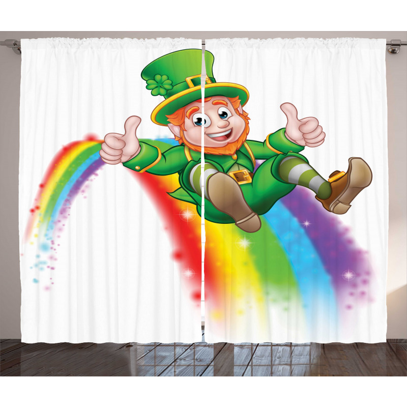 Leprechaun Slides on Rainbow Curtain