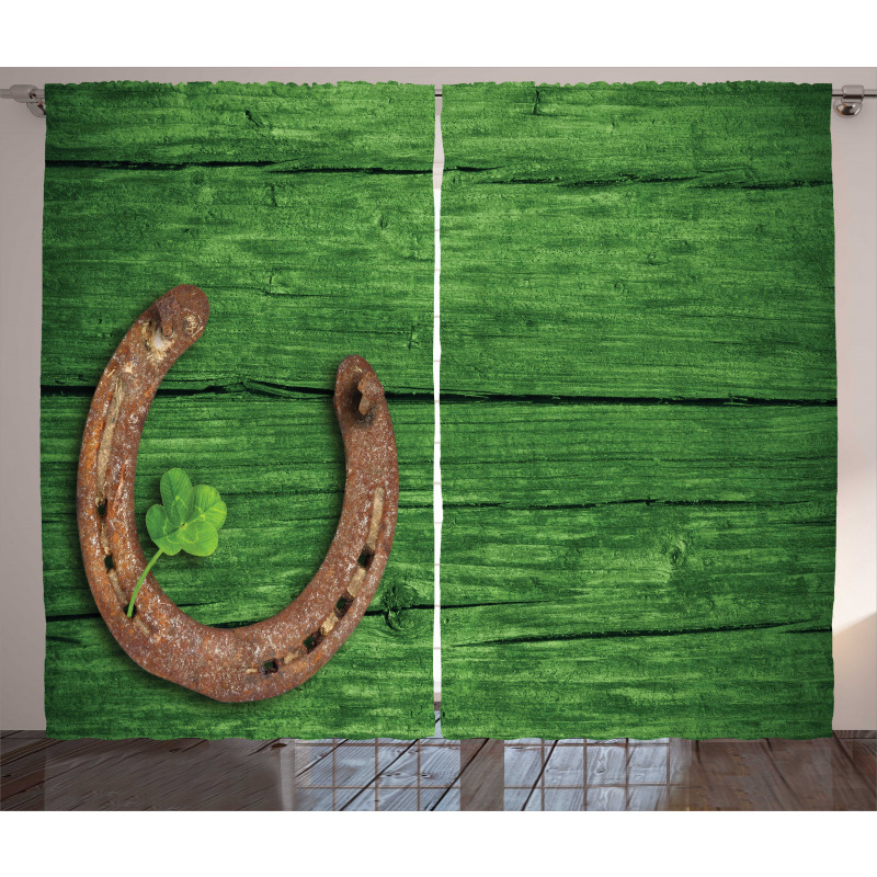 Rusty Horseshoe Shamrock Curtain