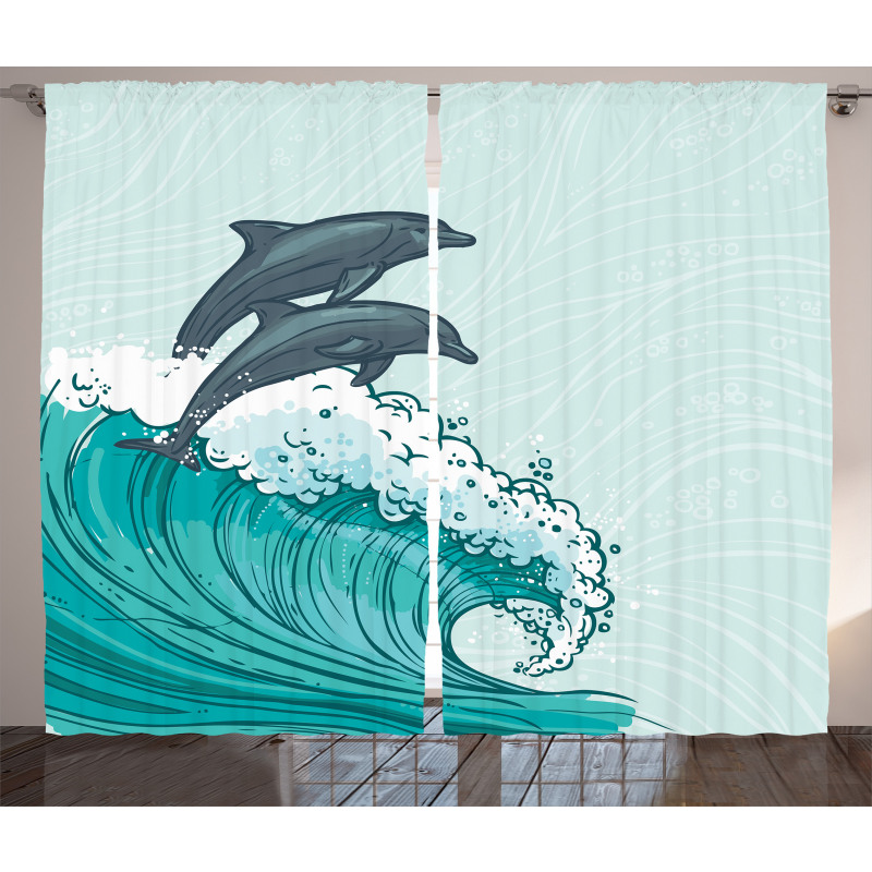 Sea Waves Sketch Art Curtain