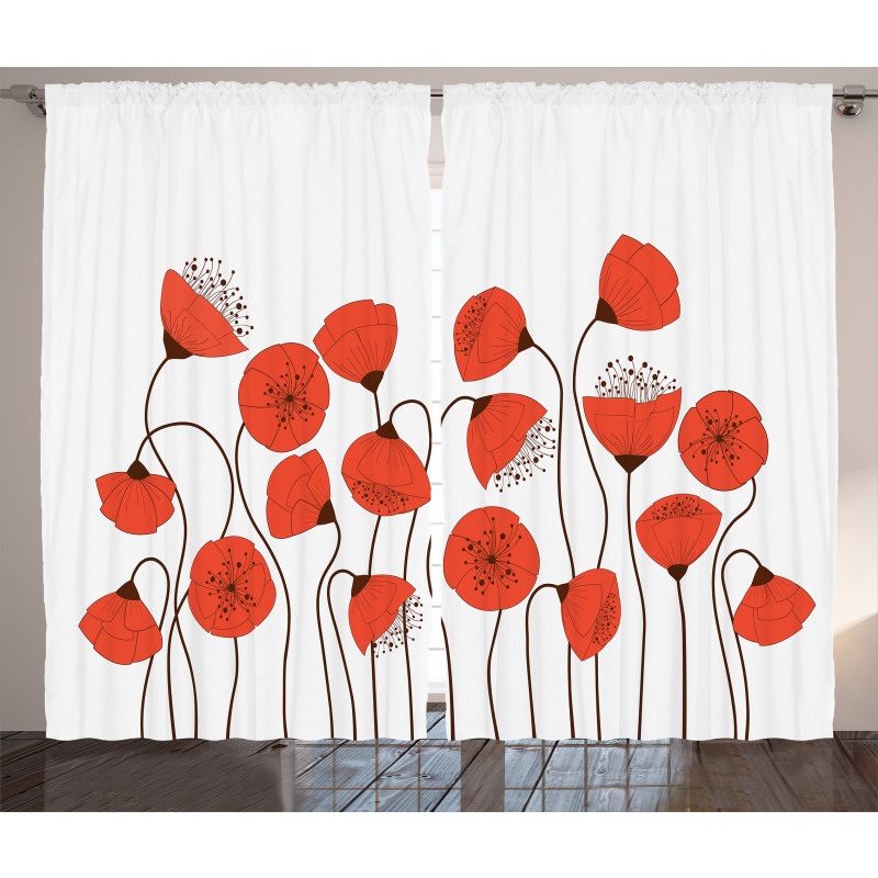 Summer Poppy Flowers Curtain