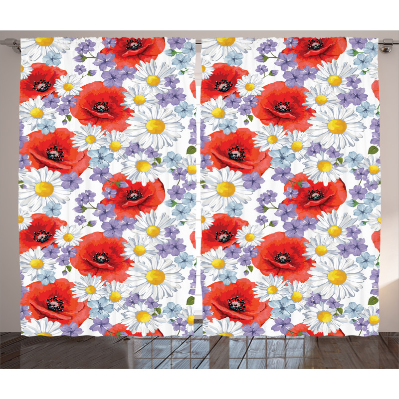 Poppy and Daisy Flower Curtain