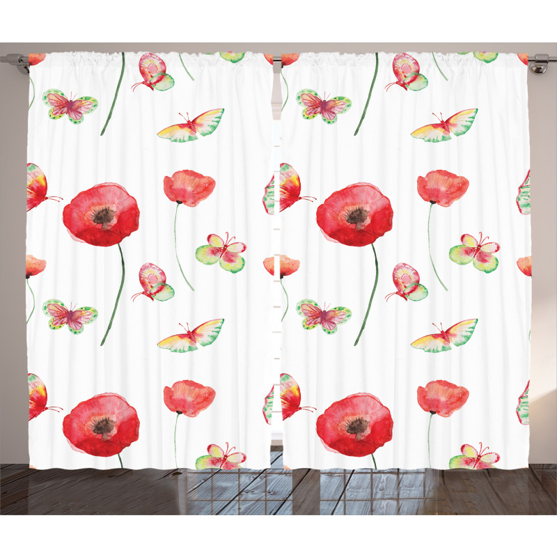 Poppy Butterfly Romance Curtain