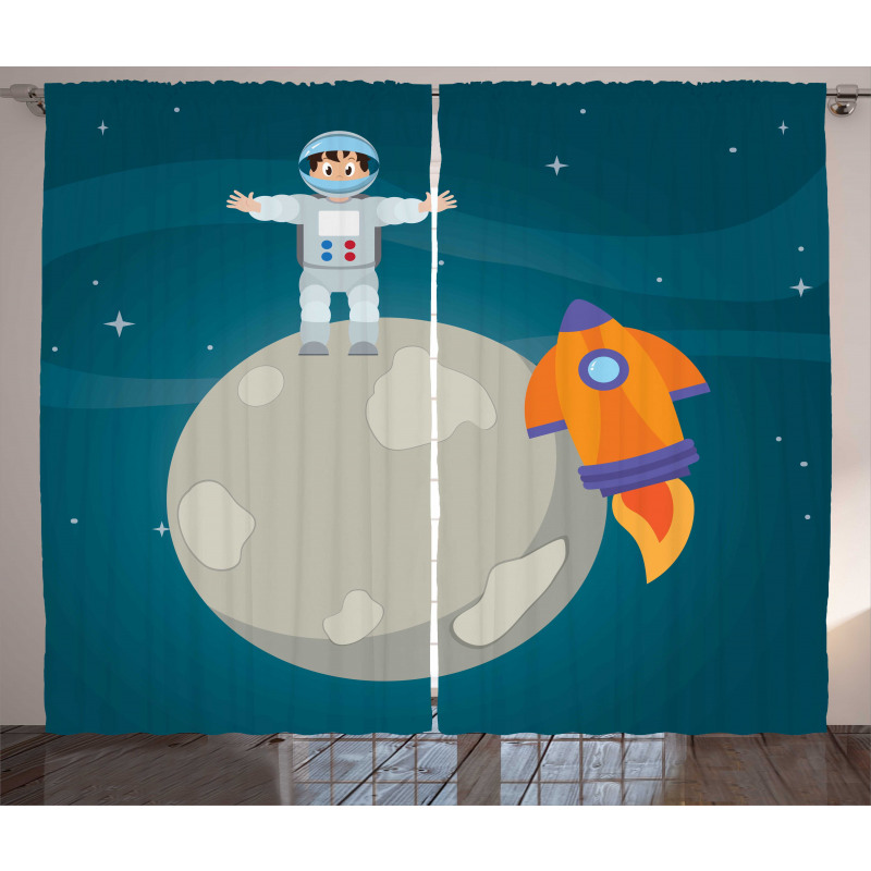 Happy Astronaut on Moon Curtain