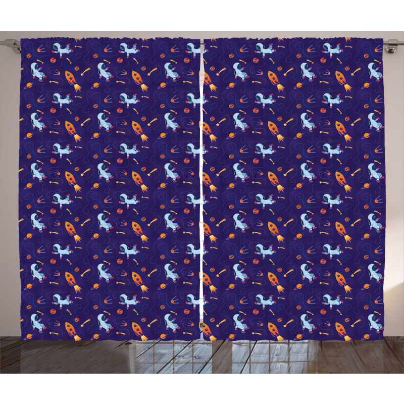 Astronauts Planets on Space Curtain
