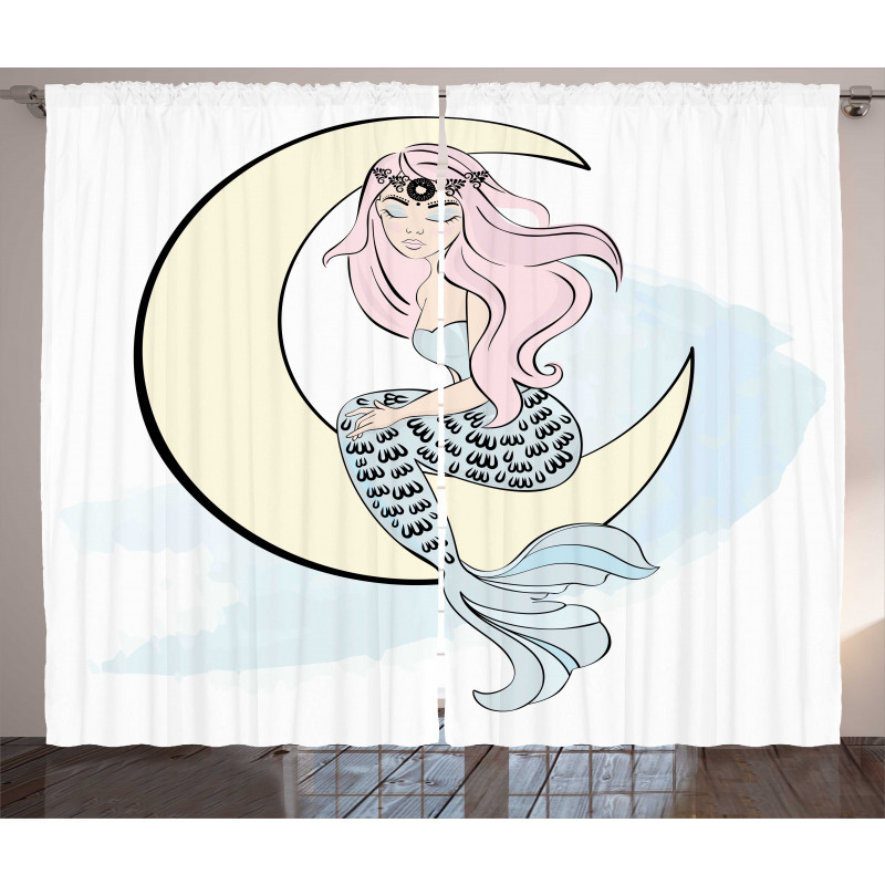 Mermaid Girl on Crescent Curtain