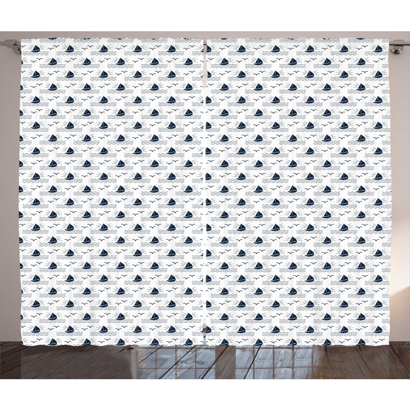 Waves Seagulls Sailboat Curtain