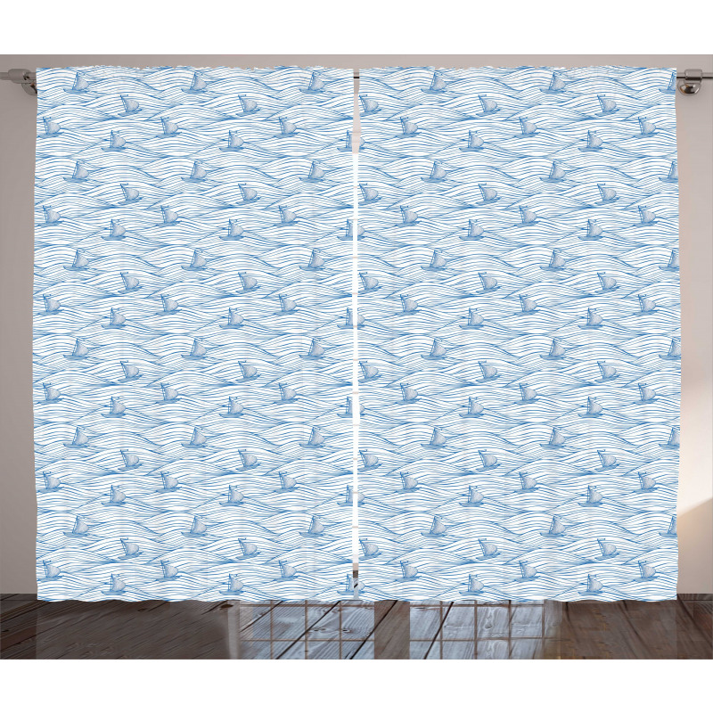 Sea Waves Sailboat Sketch Curtain