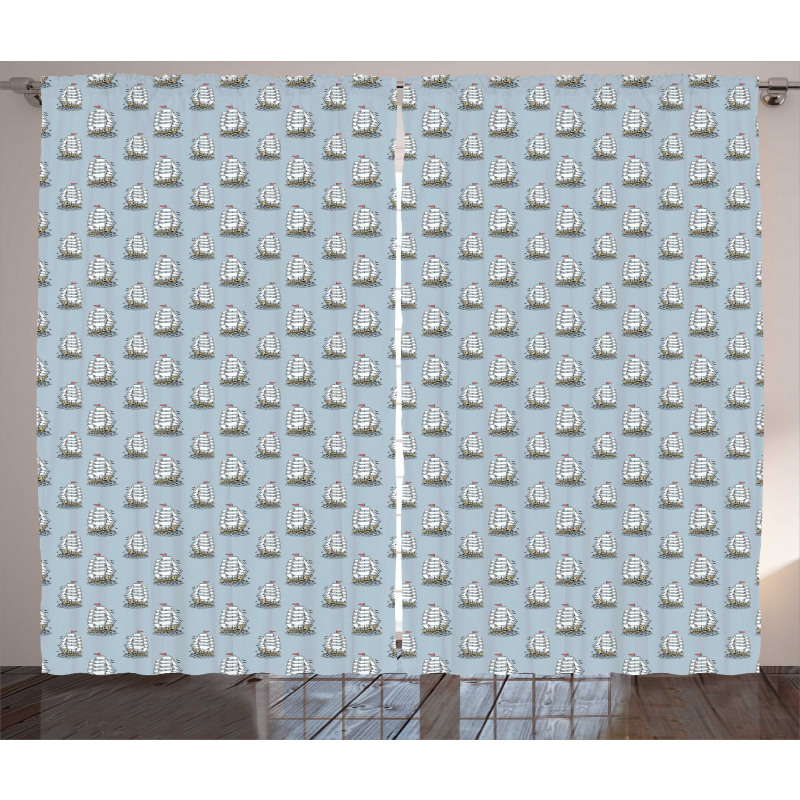 Adventurous Sailboat Art Curtain