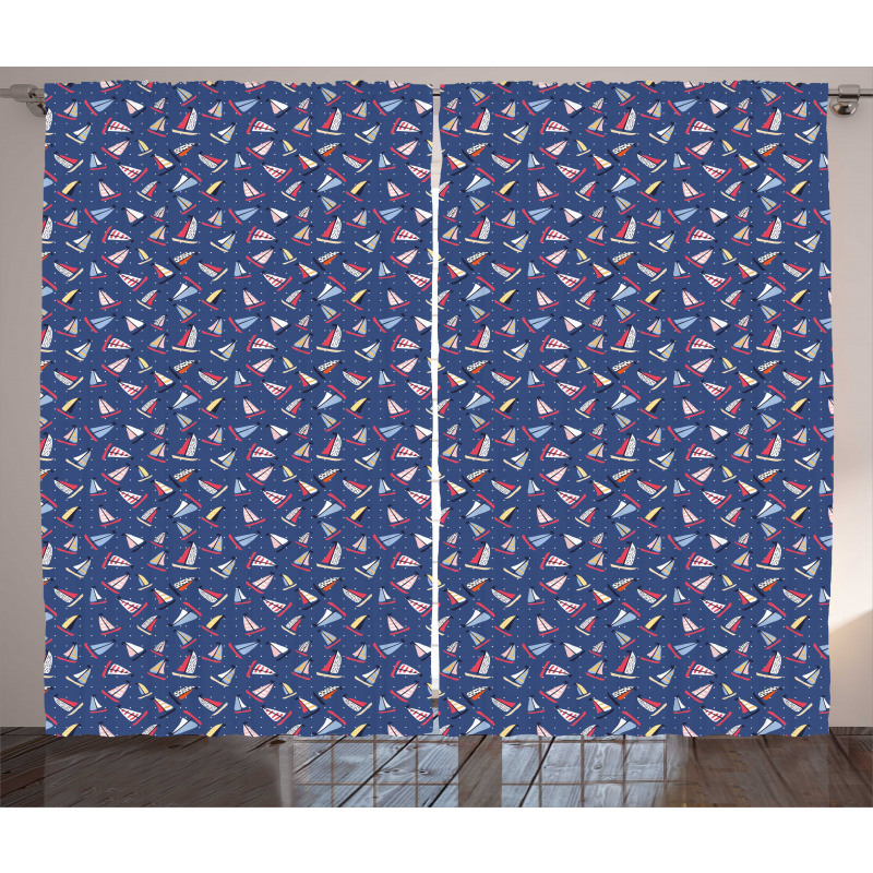 Colorful Sailboat Polka Dot Curtain