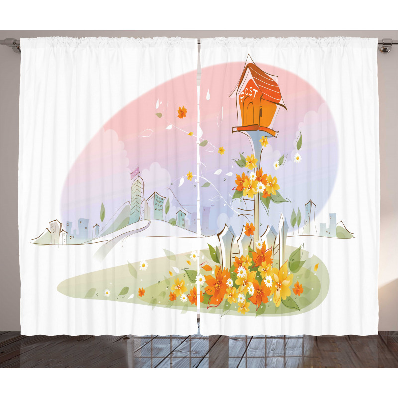 Floral Nest of Birds Curtain