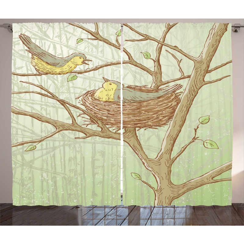 Tree Animals Spring Woods Curtain