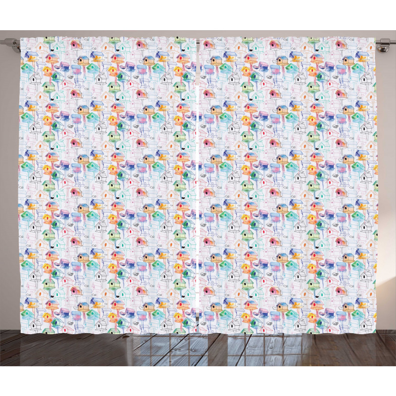 Colorful Nests Sketch Curtain