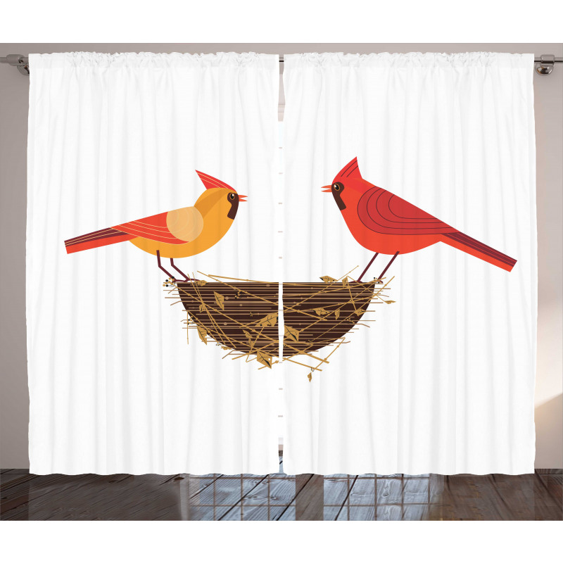 Red Cardinals Couple Nest Curtain